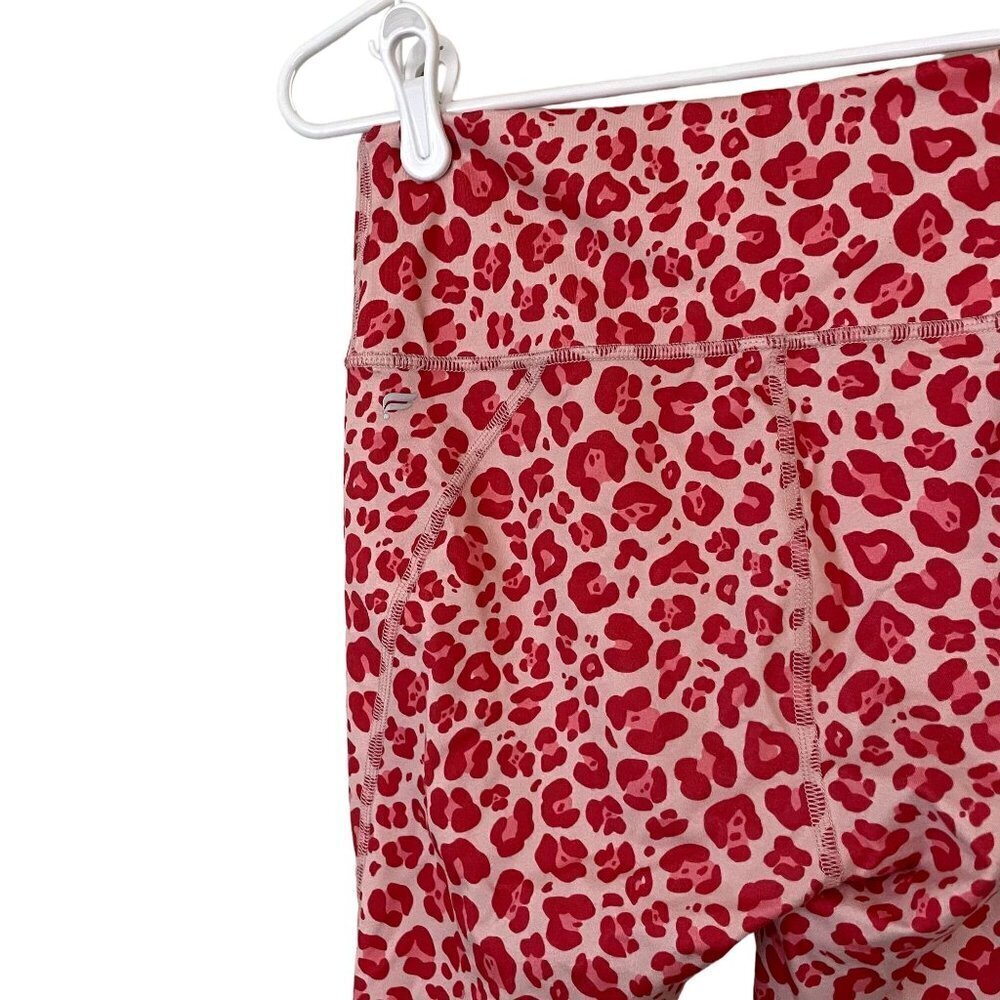 Fabletics Leopard Print Leggings Small Pink Red Women High Waisted Pocket - Picture 3 of 5